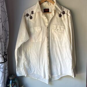 Vintage Stir-ups men’s western shirt size large pearl snap cream brown embroider